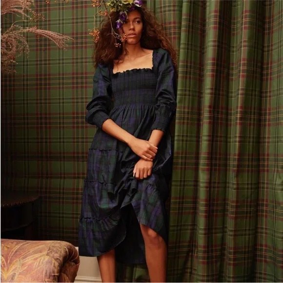 Hill House Naomi Nap Dress Long Sleeve Blackwatch Tartan Plaid size XS - Picture 4 of 13